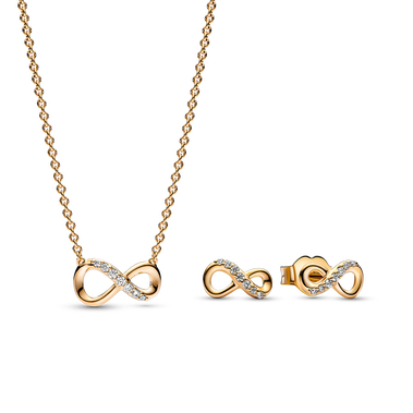 Sparkling Infinity Stud Earrings & Necklace